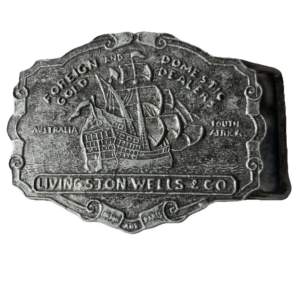 Vintage Livingston Wells & Co. Foreign Gold And Domestic Dealers Belt Buckle